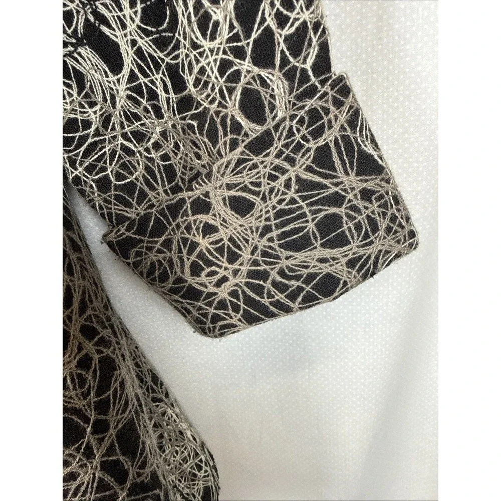 Ali Miles Art to Wear Jacket S Black Ivory Grey Statement Button Collarless